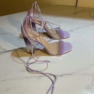 ALDO‎ Strappy heeled sandal, Purple Clear Heel Size 8.5 Prom, Party Shoe
